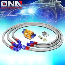 ALUMINUM ENGINE/COOLER OIL FILTER RELOCATION KIT+FITTING+BRAIDED STAINLESS LINE