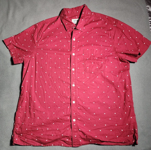 American Eagle Shirt Mens XL Red White Dots Button Up Short Sleeve Collared