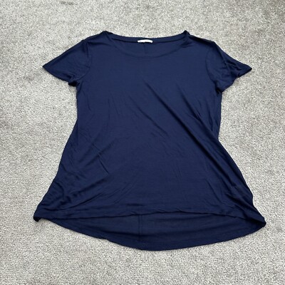 Halogen Basic T-Shirt Womens Small Dark Blue Short Sleeve Round Neck Tee Blouse
