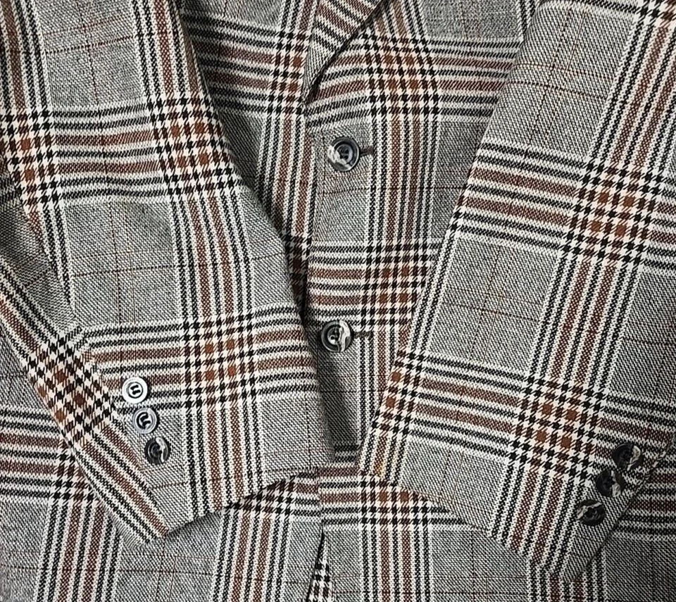 Vtg Phoenix Union Made Brown Rust Plaid 2pc Suit Jacket Vest - No Tag See Desc - Image 4 of 4