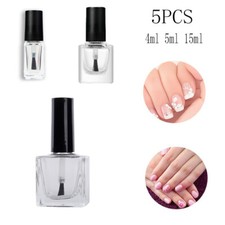 5Pcs 4-15Ml Transparent Glass Nail Polish Empty Bottles, Round Square Tubes
