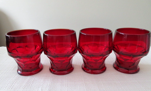 4 Vintage MCM Anchor Hocking Royal Ruby Georgian 5 Oz Saftbecher - Bild 1 von 8