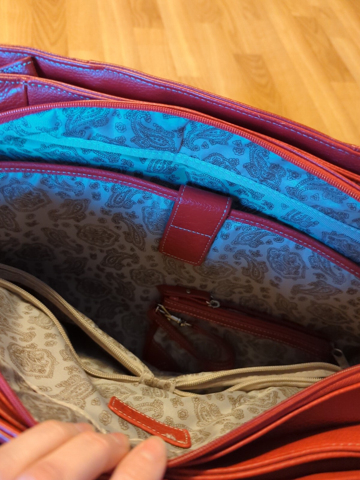 eBags Laptop Tote Bag Red Travel Bag Leather Dual Handle Padded Paisley