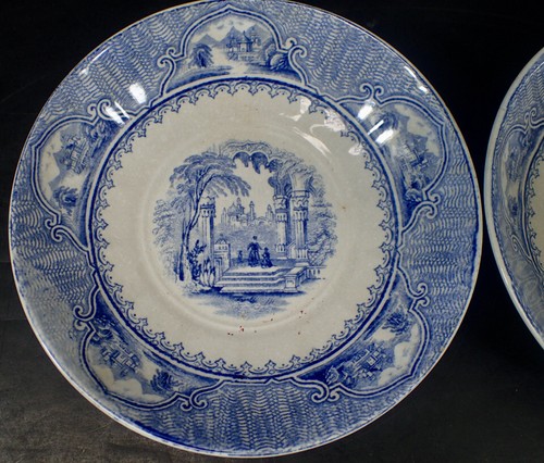 Antique J.F. Castle Scenery English Ironstone Blue Transferware Bowls Set of (2) - Picture 4 of 12