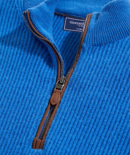 Vineyard Vines 100 % Kaschmir Herren Fischer gerippt Viertelreißverschluss Pullover $ 328 NEU L - Bild 3 von 3