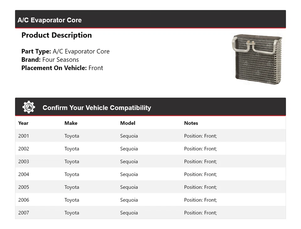 Núcleo evaporador delantero para Toyota Sequoia 2001-2007 4 estaciones 2002 2003 2004 Foto 2 de 4