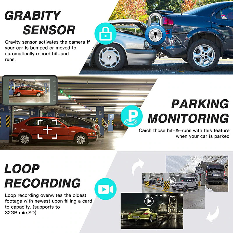 Touch Screen Dash Cam 4" 1080P Dual Lens Car DVR Recorder Front And Rear Camera - Thumbnail 15