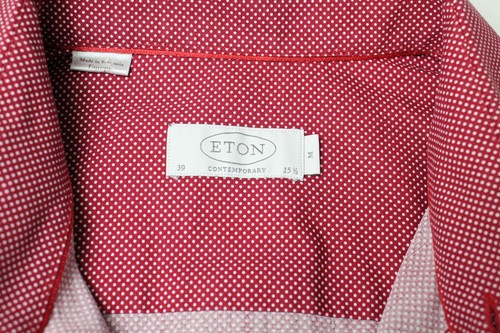 Eton Contemporary Camicia Uomo Medio a Pois Rosso Manica Lunga Aperto Colletto - Foto 7 di 10