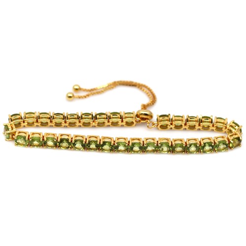 Gemstone Unheated 5 MM. Green Peridot Bracelet 11" 925 Sterling Silver - Picture 4 of 5