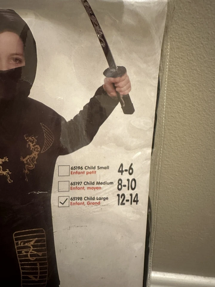 Disfraz Ninja Halloween Negro y Dorado. , niño grande 12-15 nuevo con etiquetas Foto 3 de 4