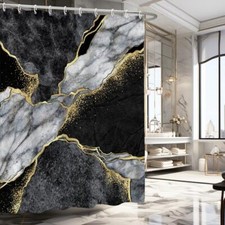 Gold Black Marble Shower Curtain, Black Grey Luxury Modern 72x72inches 3
