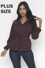 Womens Plus Size Burgundy Cargo Jacket Xxxl 3xl Embroidered Distressed Look 