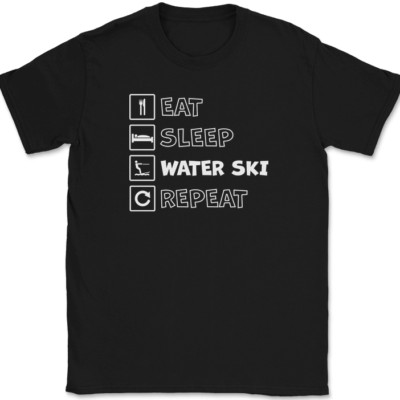 Eat Sleep Water Ski Repeat T-Shirt Funny Lake Weekend Gift Tee