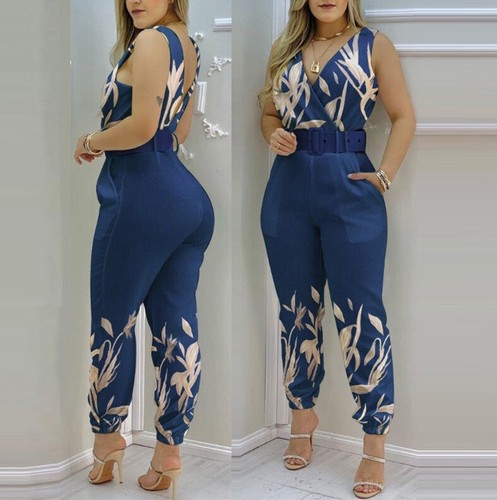 Woman Jumpsuits Elegant 2022 Jumpsuits Sexy V-neck Sleeveless Printed Jumpsuit - Picture 49 of 77