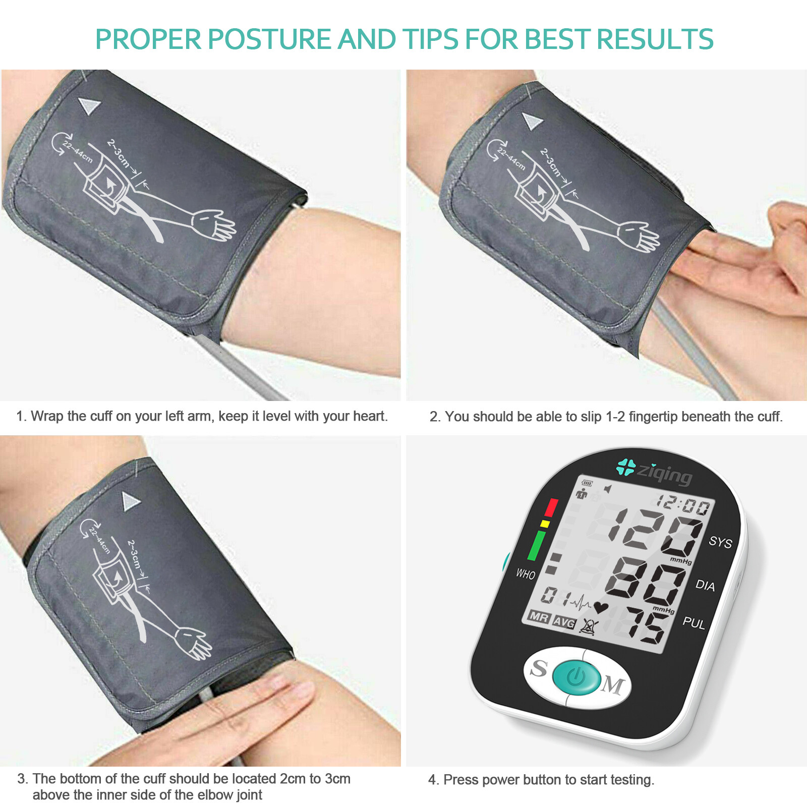 Ziqing Advanced Upper Arm Blood Pressure Monitor BP Machine Meter w
