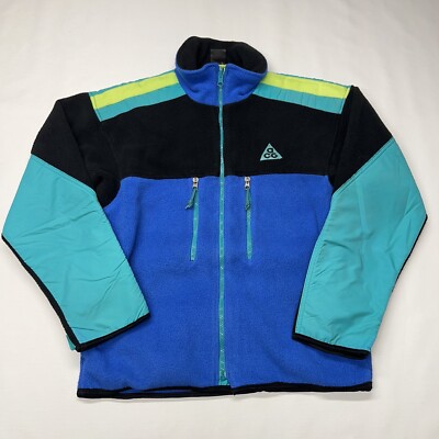 Vintage Nike ACG Makalu Fleece Full Zip Jacket Blue Teal Black 