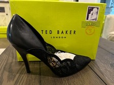 Ted Baker Women's SHARIE - BLACK Lace detail court shoes Fabric Leather NEW 9