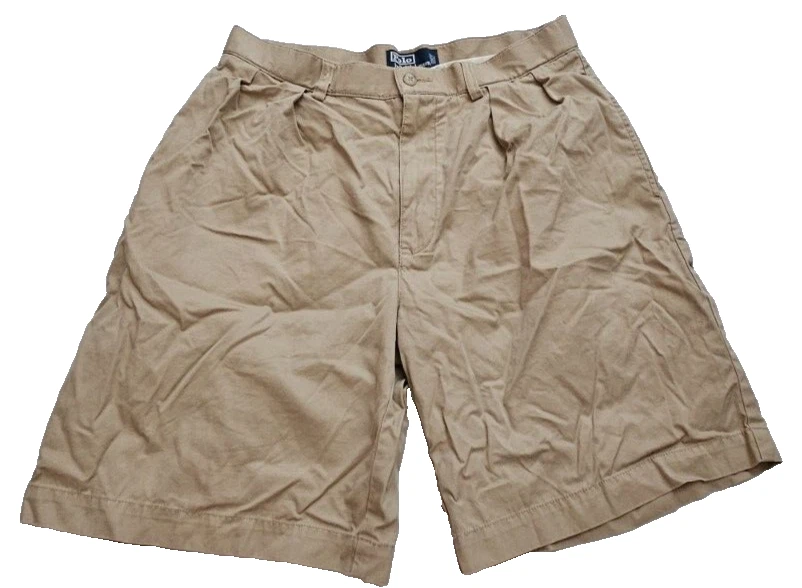 Ralph Lauren Chino Shorts Mens 32 Khaki Tan Flat Front Slash Pockets Casuals