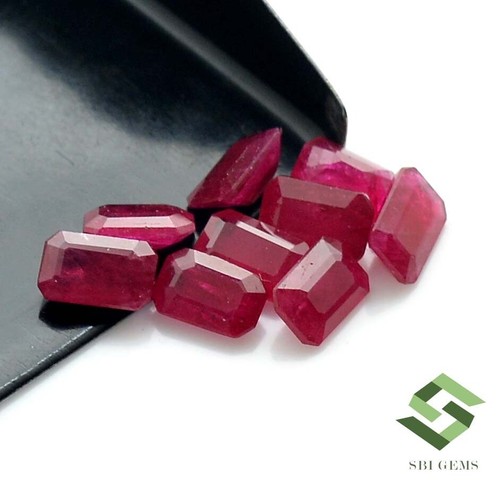 6x4 mm Natural Ruby Octagon Cut Lot 09 Pcs 5.46 CTS Faceted Loose Gemstones - Picture 4 of 7