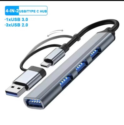 USB-Hub 4 in 2 Adapter USB 3.0 für Notebook, Laptop, Handy Daten Laden