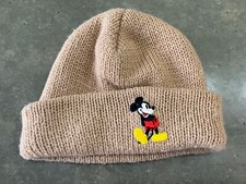 Vintage Walt Disney Mickey Mouse Tan Sock Cap Hat Beanie Made In USA