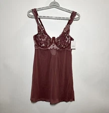 Women's Lightly Lined Babydoll and Thong Set - Auden Rubine Red Medium