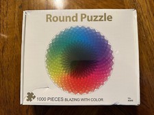 Round Puzzle 1000 Pieces "RAINBOW" Blazing With Color Optical Art SEALED NEW