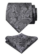 Mens Paisley Necktie with Pocket Square Set 4-174-gray