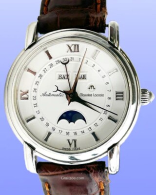 Maurice Lacroix Masterpiece Phase de Lune 38MM White Dial Leather Strap  (MP6347)