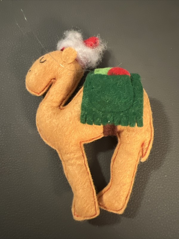 5 Inch Stuffed Camel With Santa Hat Christmas Ornament