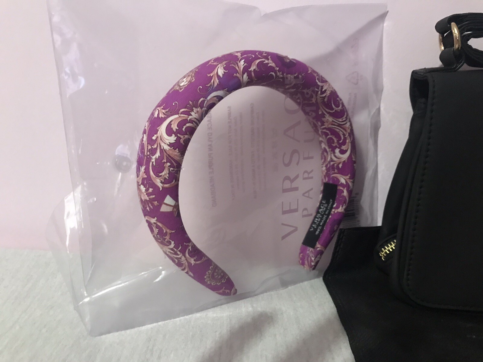 Versace Fragrance Crossbody Bag VEGAN Leather Black/Gold WiTH VERSACE