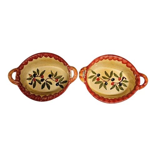 2 Vtg Firenze ITALICA ARS Italian Pottery Handmade Casserole Hand Painted READ
