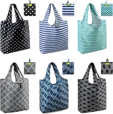 Shopping Bags for Groceries Foldable Reusable Grocery Bags Heavy Duty 6 Pack Cut