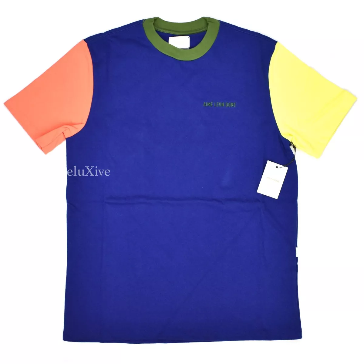 NWT Aime Leon Dore Blue Color Block Logo Cotton T Shirt 2019 Men s M AUTHENTIC