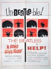 BEATLES HARD DAYS NIGHT & HELP! 1965 FOLDED ORIGINAL COMBO LOBBY POSTER
