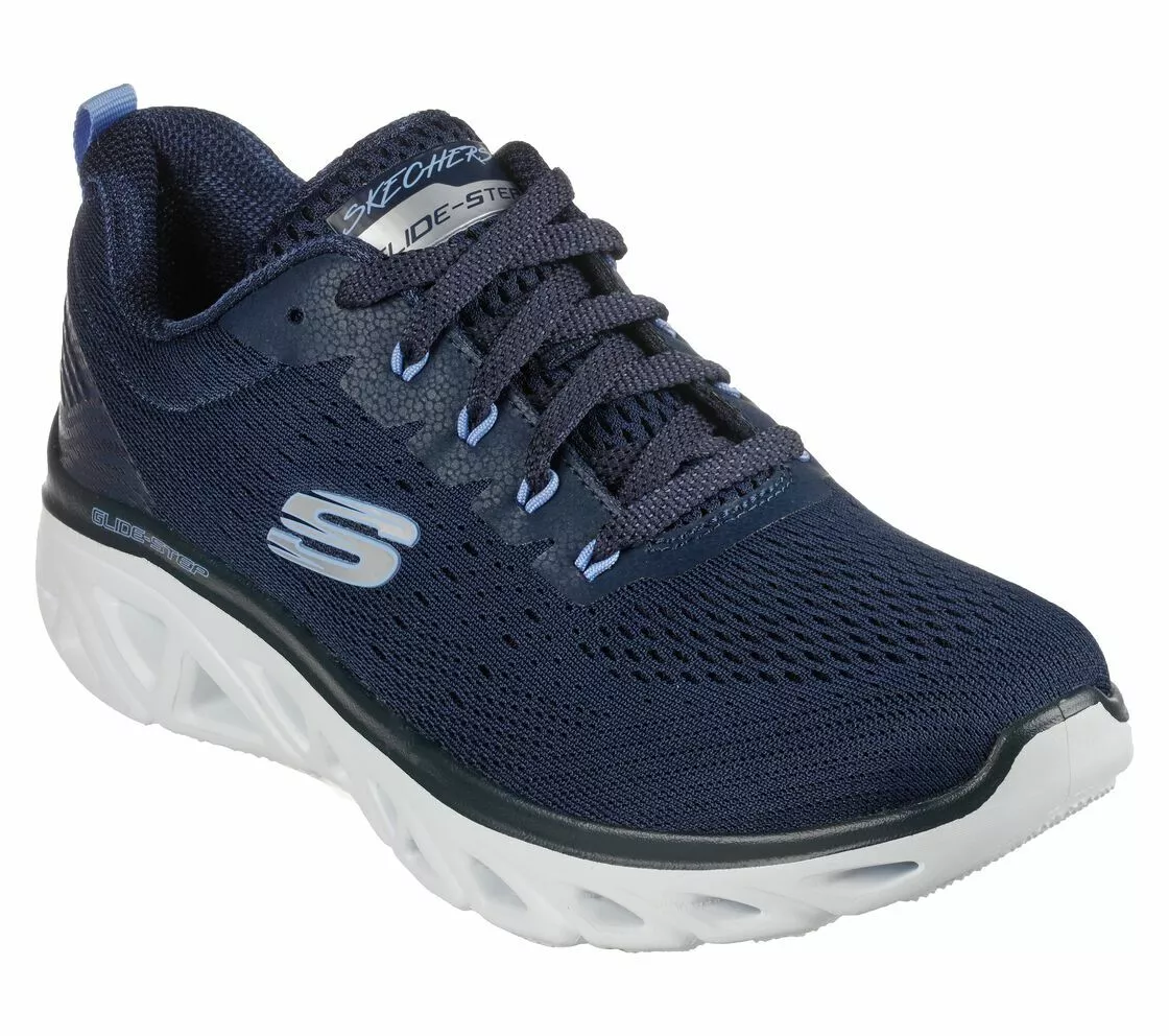 Skechers Navy Women Glide Step Shoes Air Memory Foam Mesh Sporty