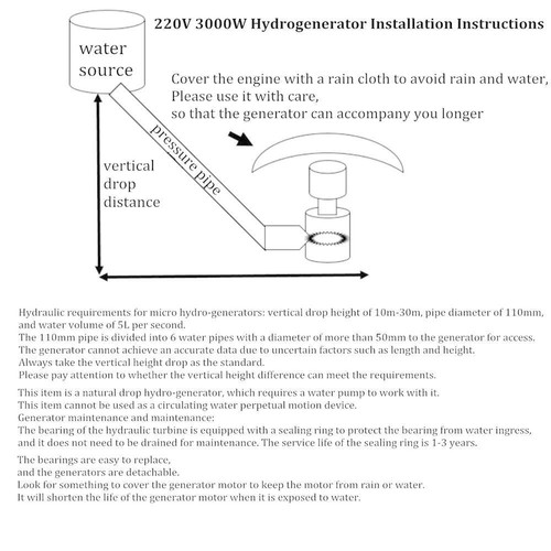 Rueda de agua generador hidroeléctrico de turbina de agua microhidroeléctrica 3000 W - Imagen 3 de 3