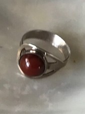 Vintage 925 Israel Marked Silver w Brown Cab MODERNIST Adjustable Ring Currently