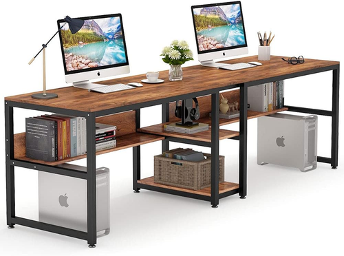 Two Person Desk with Bookshelf, 78.7 Computer Office Double Desk for Two Person,