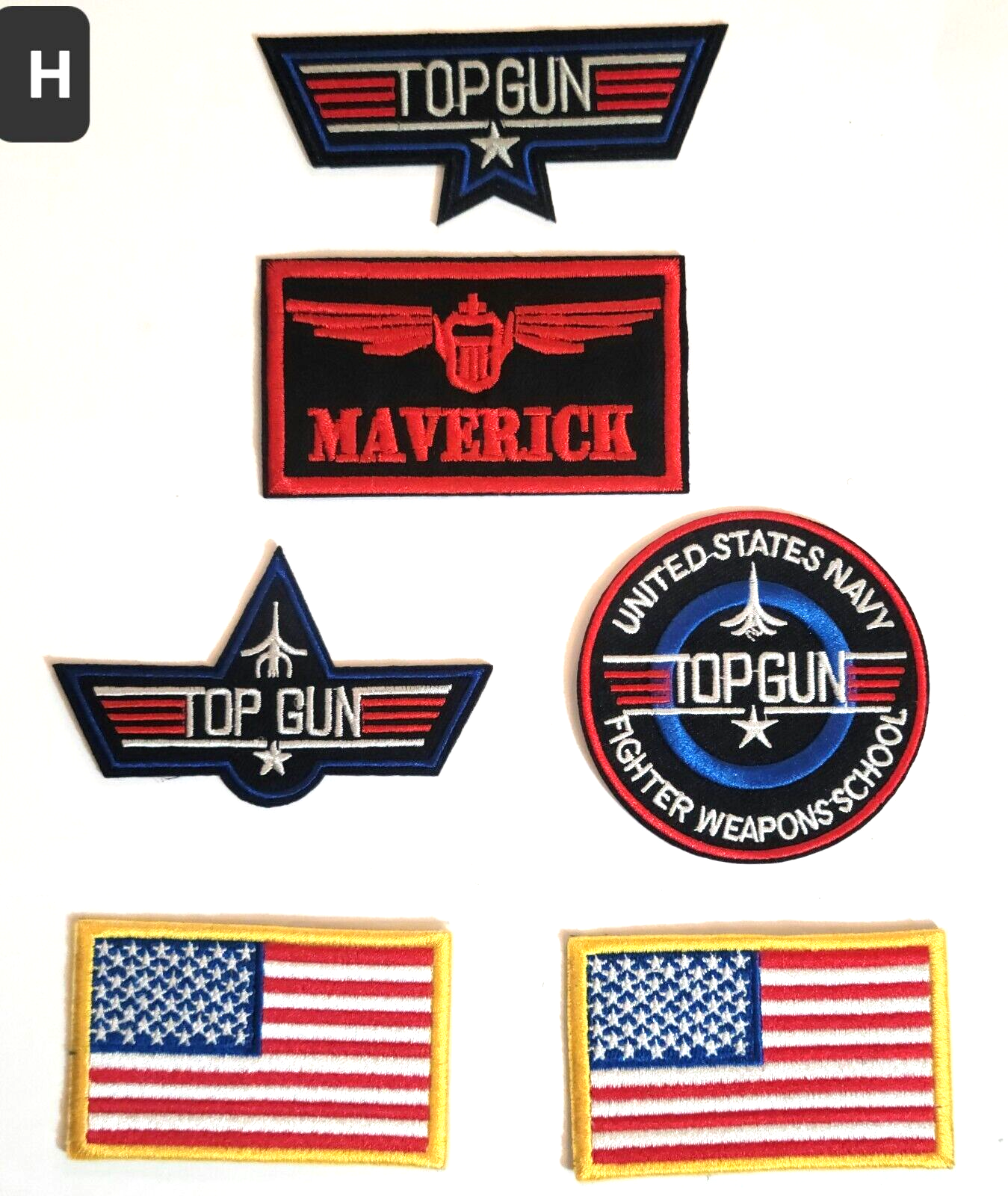 Top Gun Maverick Iron On Patch Set for Flight Suit DIY Halloween 6pc