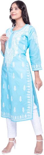Ladies Chikankari Women Kurti Embroidery Dress Indian Kashmiri Women Long Kurta - Picture 18 of 26
