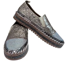 Womens Glitter Slip-On Loafers With Embellished Toe and Glitter, size 42