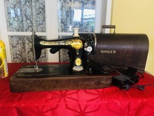 Vecchia macchina cucire elettrica SINGER valigia di legno Fabr. Grande Bretagne