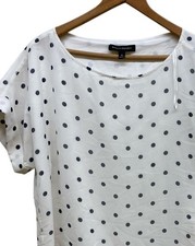 Banana Republic Blouse Women  s Small White Polka dot Blue Cap Sleeve