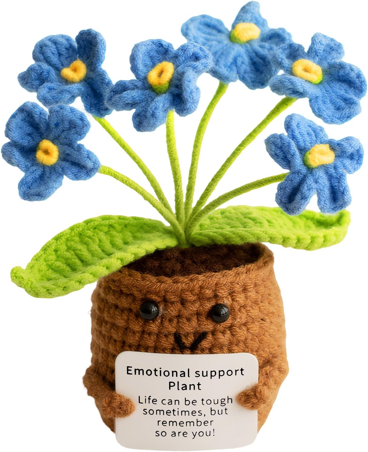 Emotional Support Crochet Positivity Gifts,Blue Crochet Flower Pot Plant,Handmad