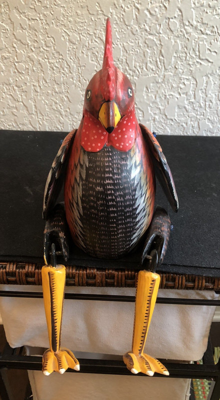 Solid Wood Hand Painted Rooster/Chicken with Movable Legs and Wings - Folk Art