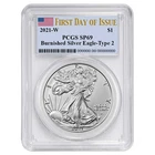 2021-W Burnished $1 Type 2 American Silver Eagle PCGS SP69 FDOI Flag Label