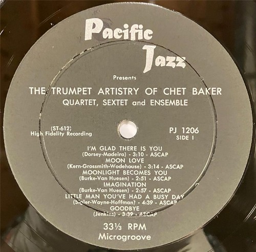 The Trumpet Artistry Of Chet Baker~1955 US Mono Black DG Pacific Jazz PJ-1206 VG - Imagen 4 de 5
