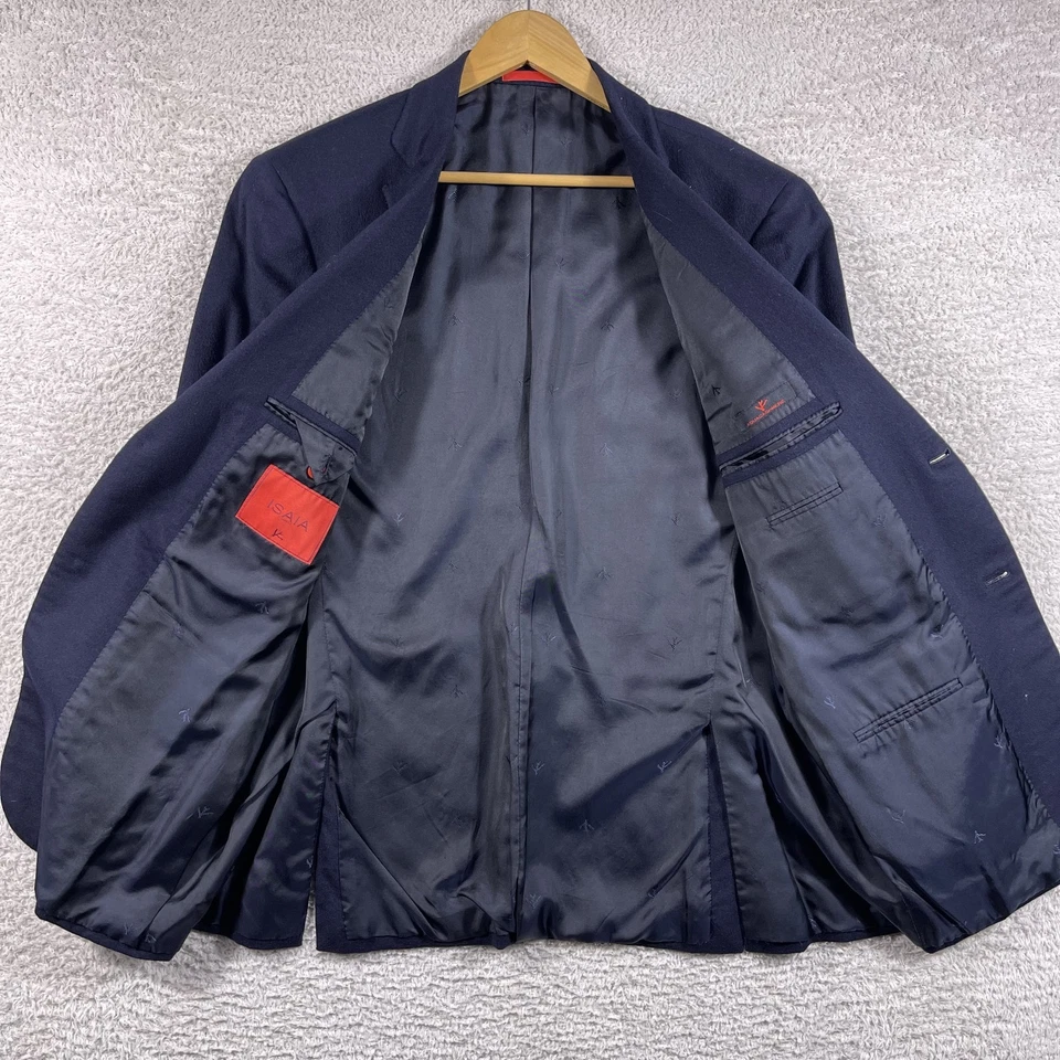 ISAIA Aqua Cashmere Blazer Mens 54 Navy Cashmere Lined Sport Coat Jacket Base - Image 3 of 4