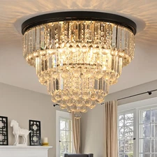 20" Luxury K9 Crystal Chandelier Modern Ceiling Light Black Pendant Lamp Fixture
